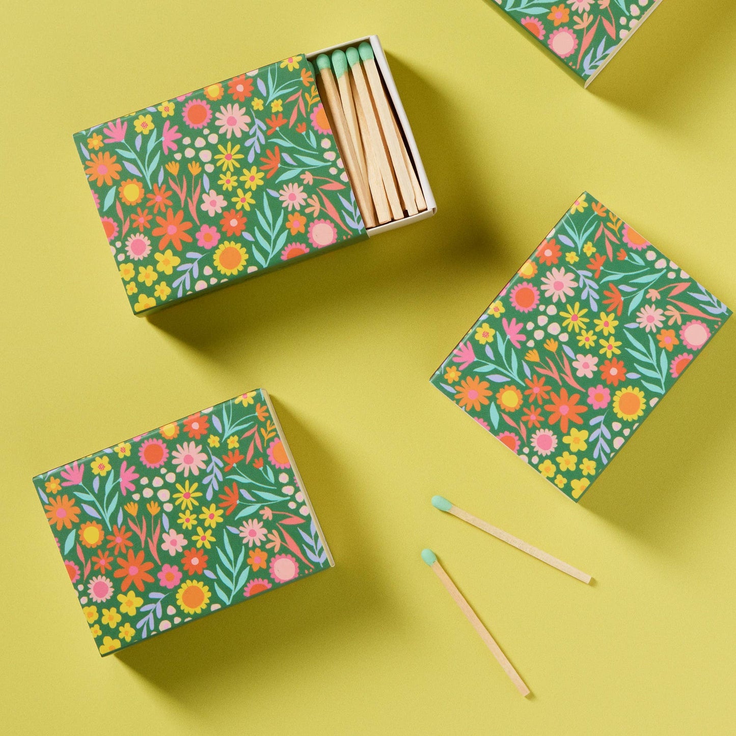 Floral Meadow Matchbox with Colorful Matchsticks - Humble Abode