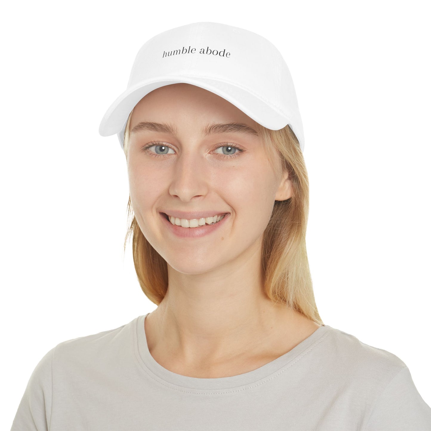 White Adjustable Baseball Cap w/ Black Understated Logo - Humble Abode