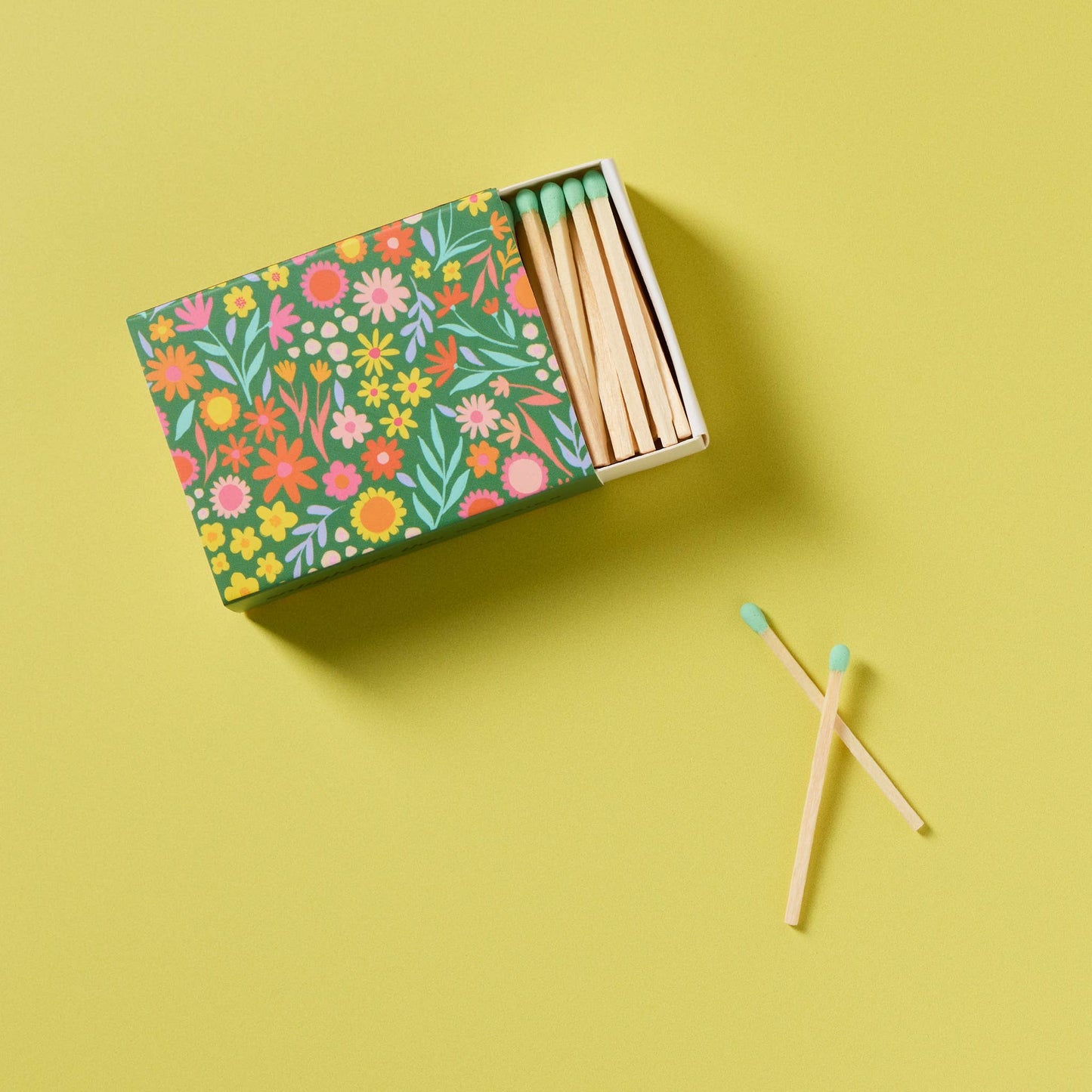 Floral Meadow Matchbox with Colorful Matchsticks - Humble Abode