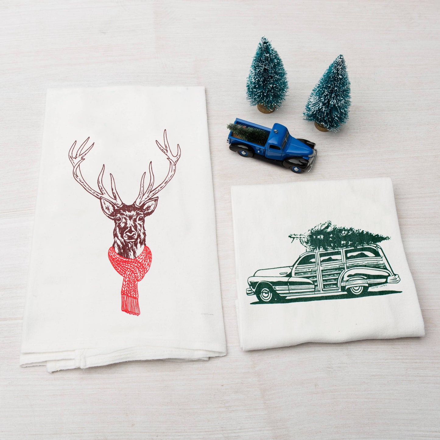 Deer Holidays Tea Towel