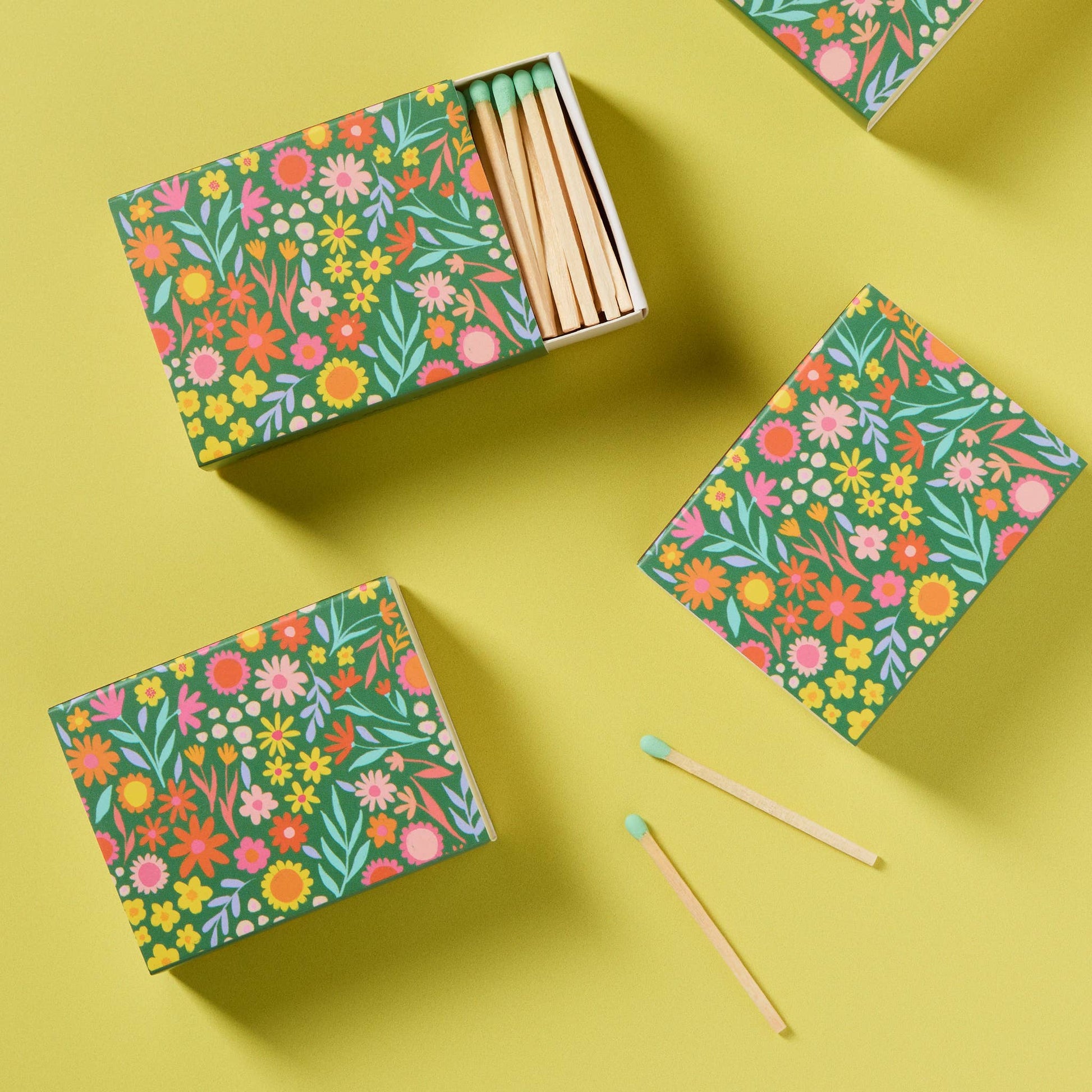 Floral Meadow Matchbox with Colorful Matchsticks - Humble Abode