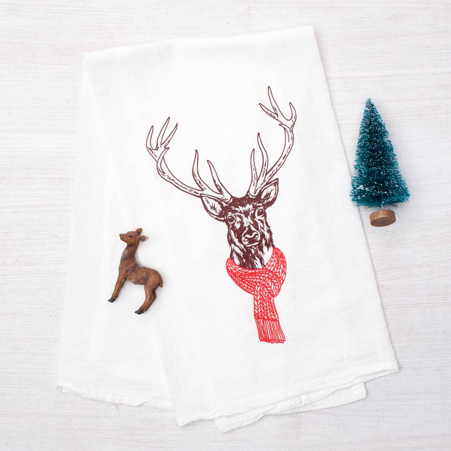 Deer Holidays Tea Towel