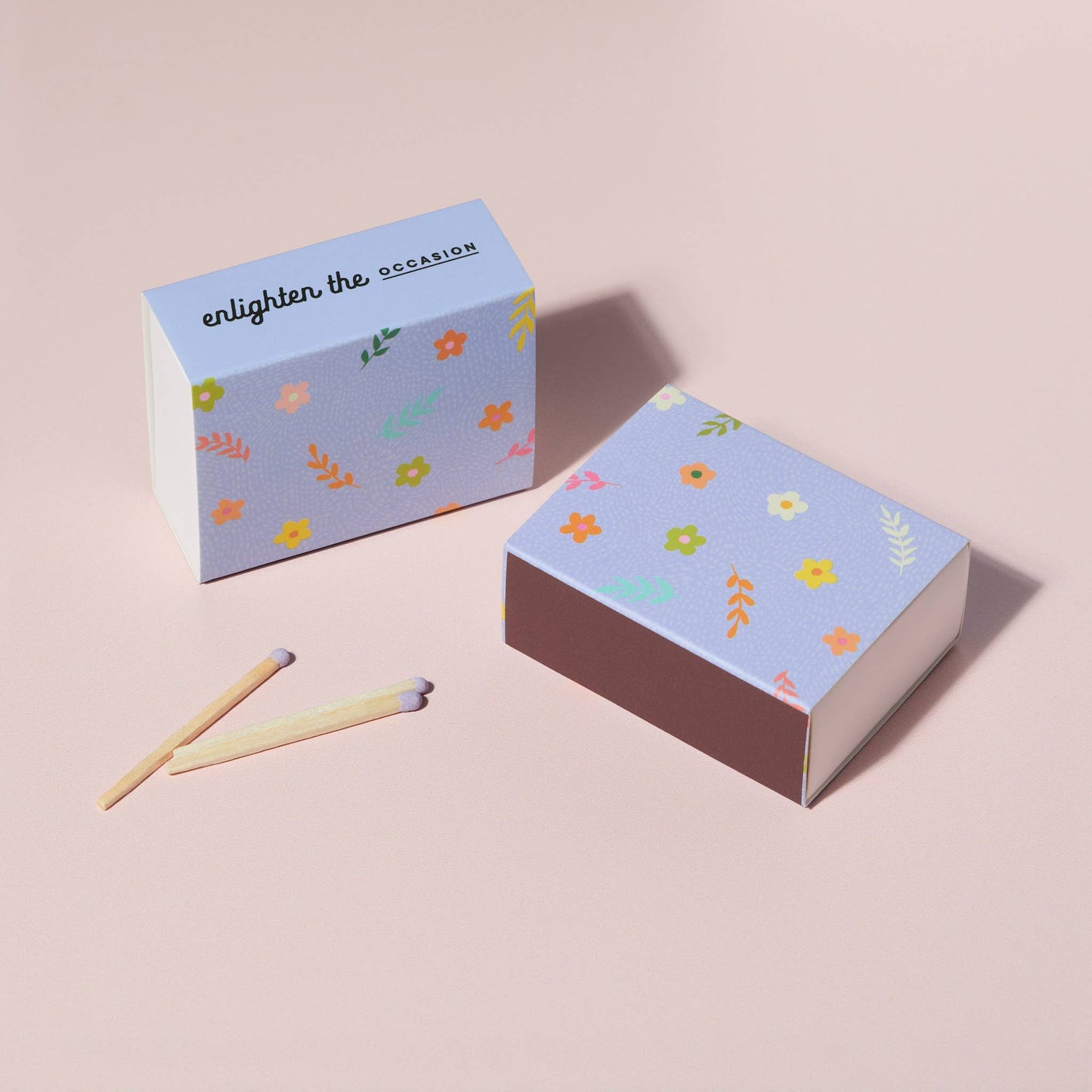 Lavender Blossom Matchbox with Colorful Matchsticks - Humble Abode