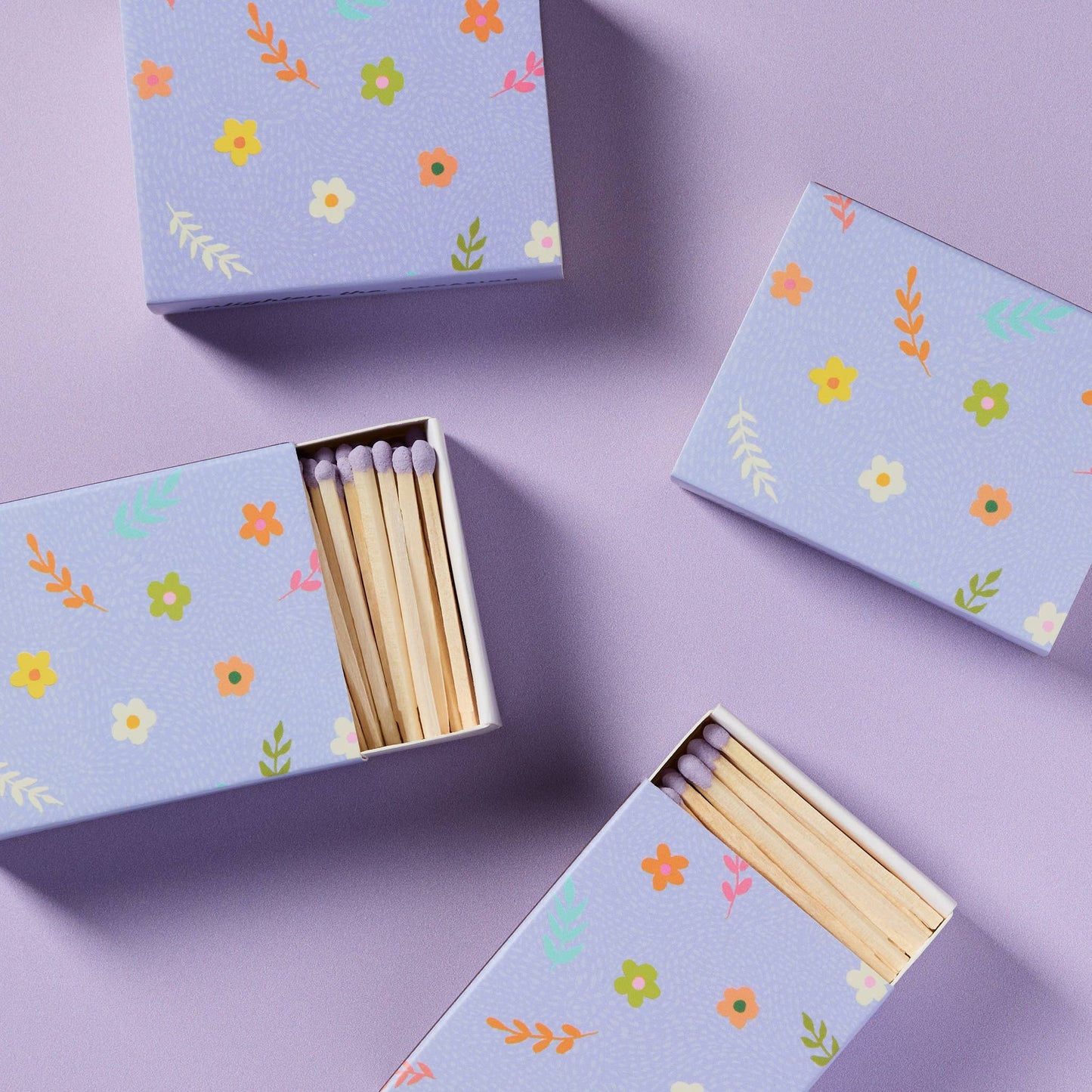 Lavender Blossom Matchbox with Colorful Matchsticks - Humble Abode