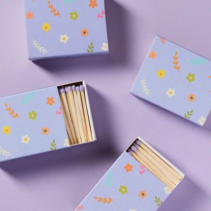 Lavender Blossom Matchbox with Colorful Matchsticks - Humble Abode