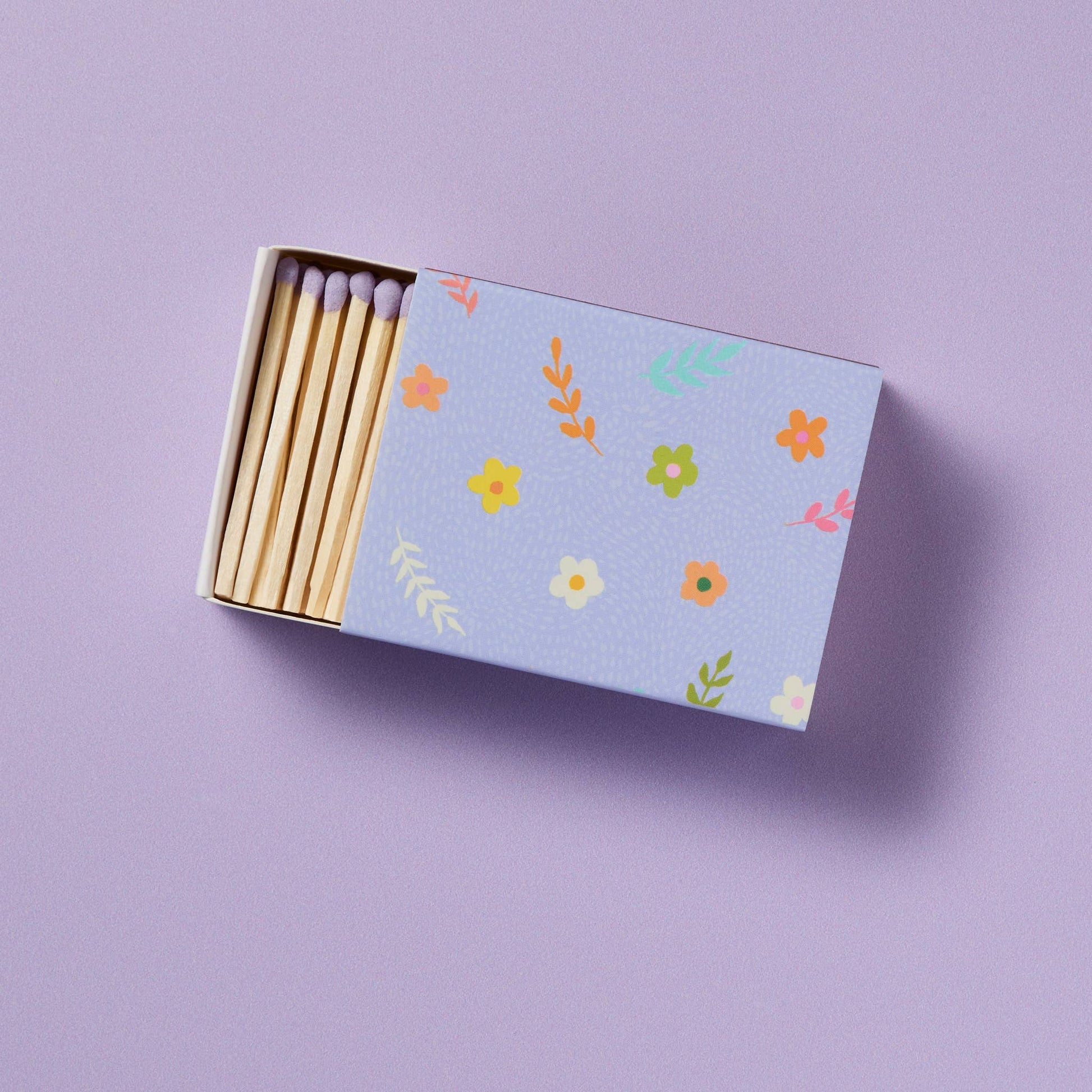 Lavender Blossom Matchbox with Colorful Matchsticks - Humble Abode