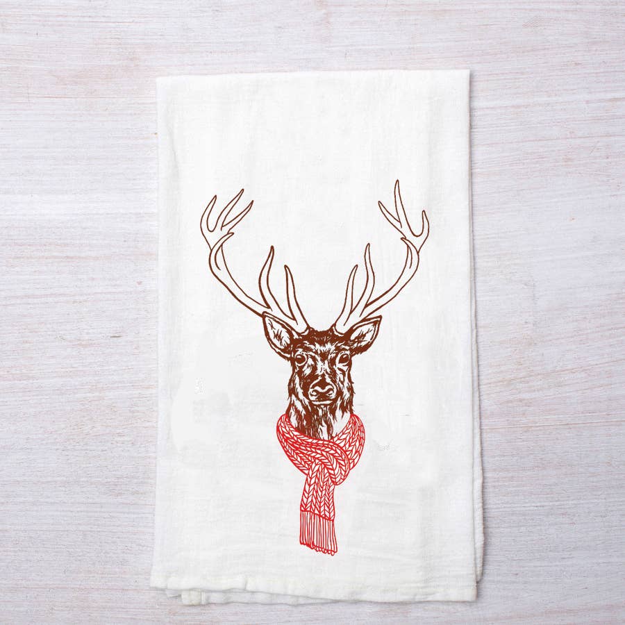 Deer Holidays Tea Towel
