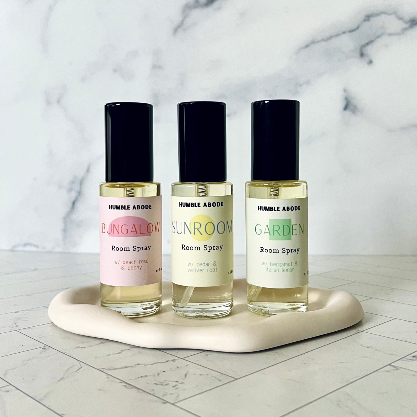A lineup of all three of our signature room sprays - Humble Abode