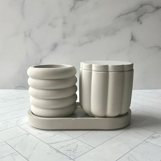 Ripple Cup, Scallop Jar, and Oval Tray Set in Light Gray - The Offbeat Co.