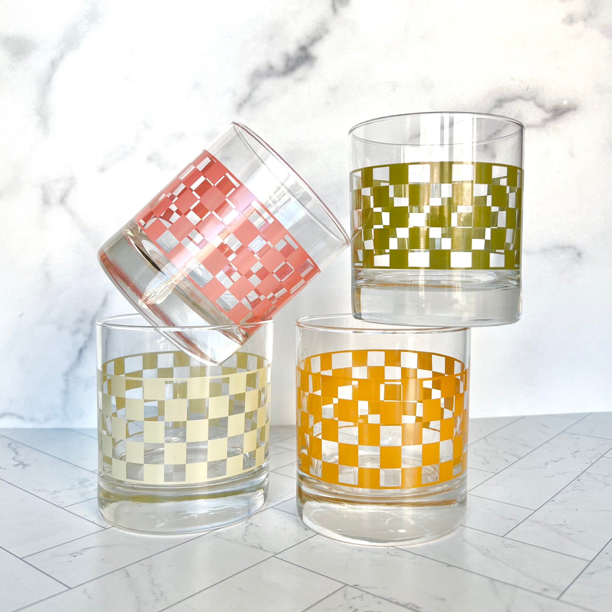 Checkered Rocks Glass in Pink - The Offbeat Co.