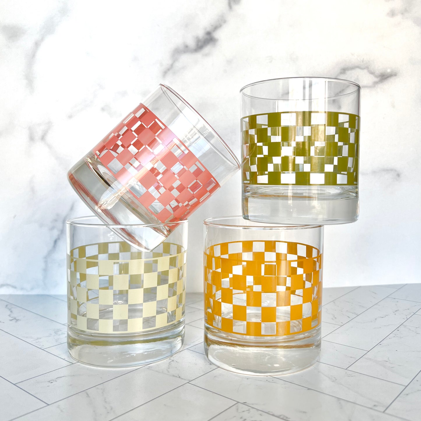 Checkered Rocks Glass in Orange - The Offbeat Co.