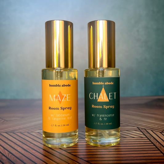 The seasonal room spray gift set of two bottles of room sprays in Maze and Chalet