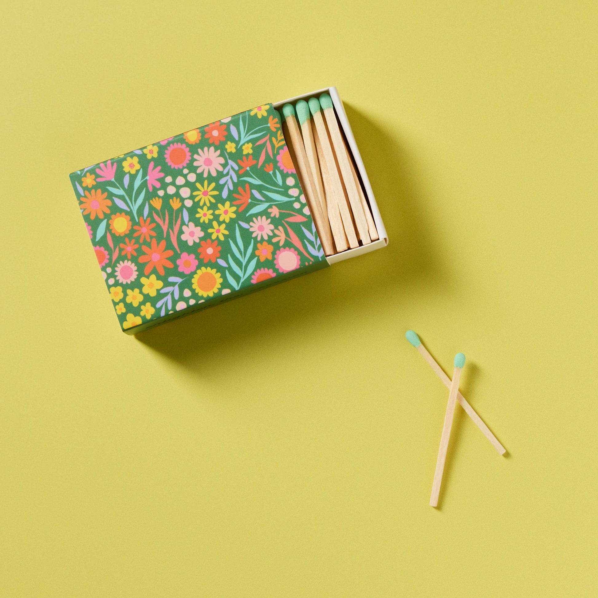 Floral Meadow Matchbox with Colorful Matchsticks - Humble Abode