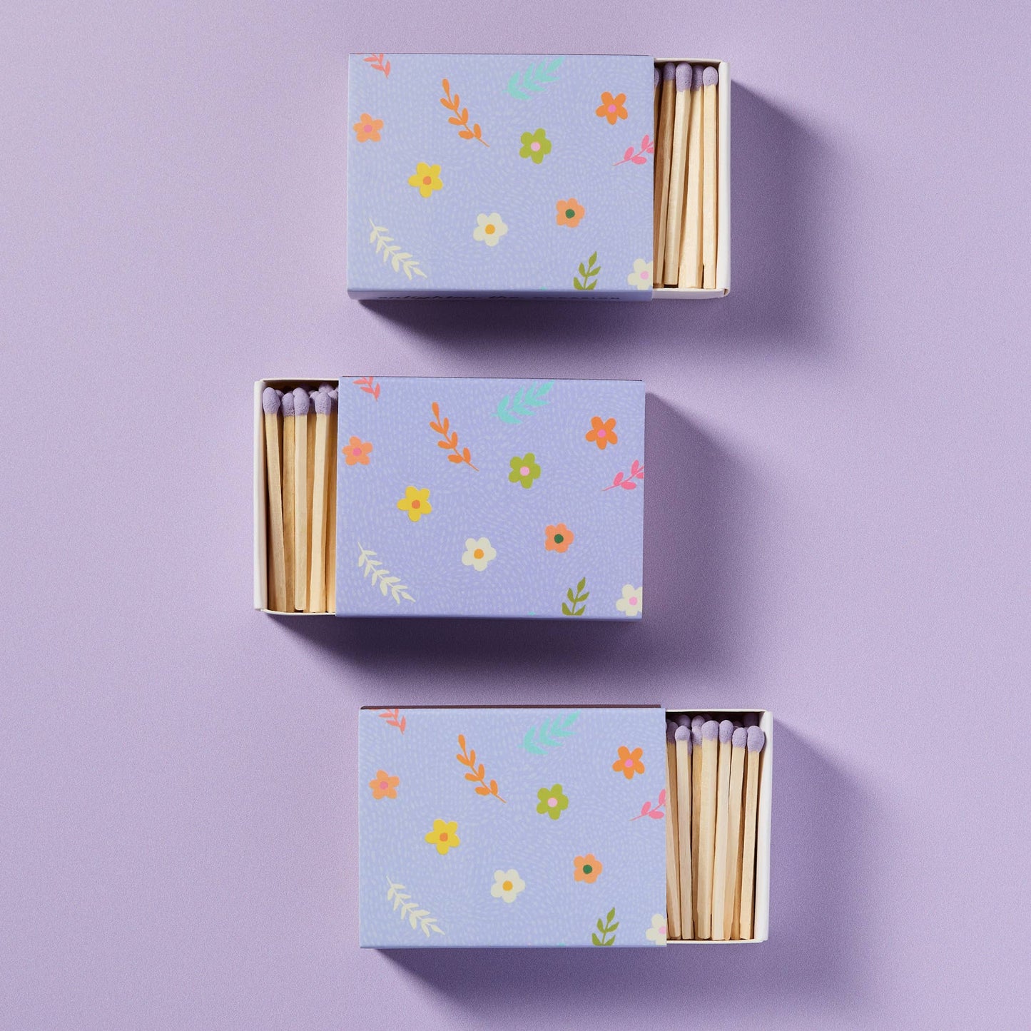 Lavender Blossom Matchbox with Colorful Matchsticks - Humble Abode
