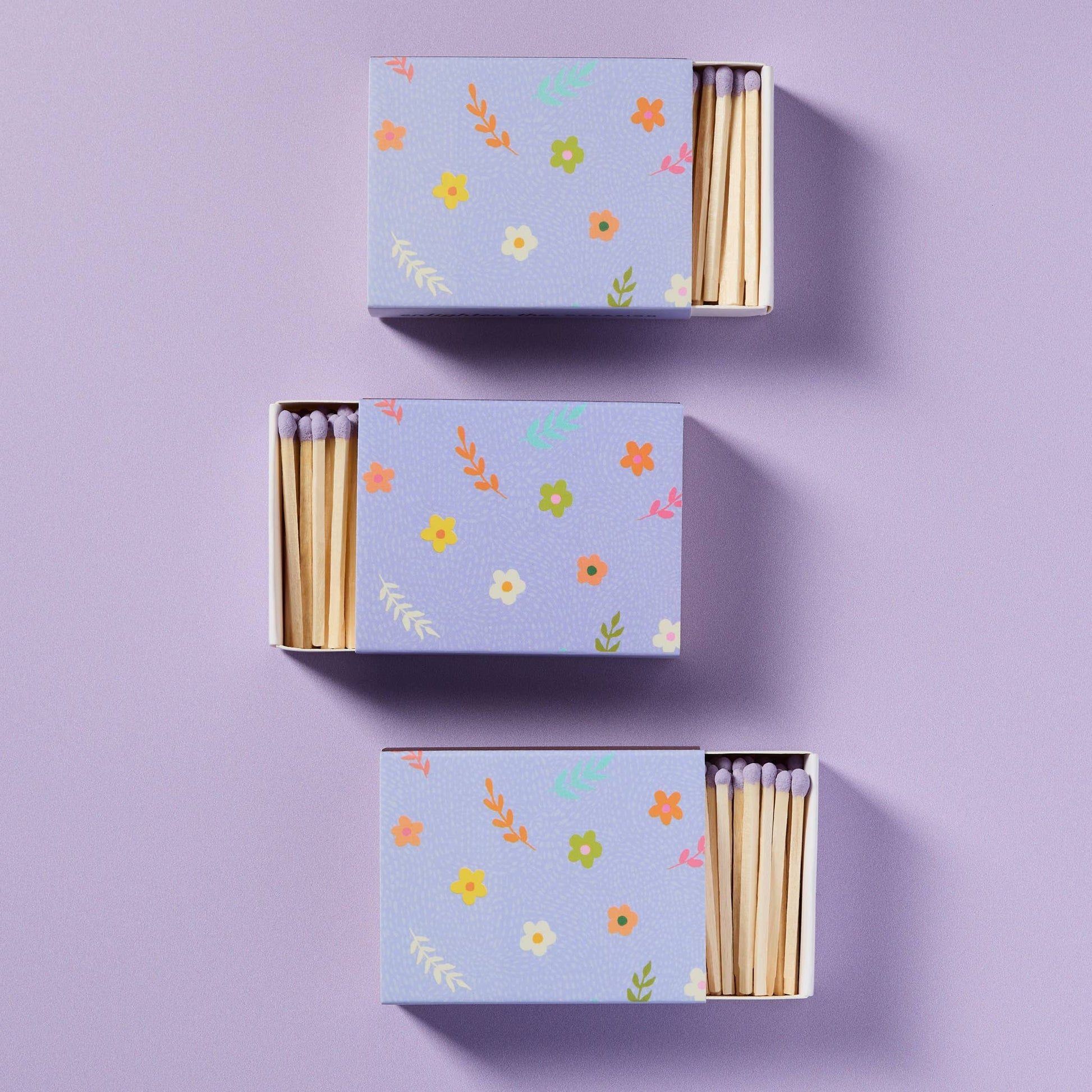 Lavender Blossom Matchbox with Colorful Matchsticks - Humble Abode