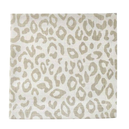 A beige-and-white leopard printed napkin against a blank background