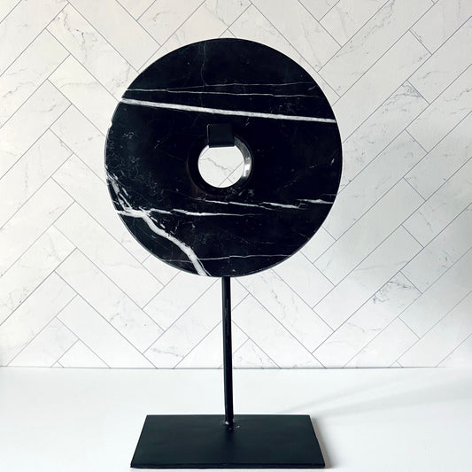 Standing Black Marble Disc (medium) - The Offbeat Co.