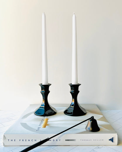 Vintage Black Amethyst Glass Candlesticks - The Offbeat Co.